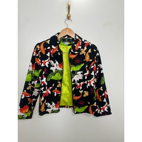 LoriZoni Zip Up jacket blazer size small koi fish print silk cotton blend retro - Picture 7 of 7